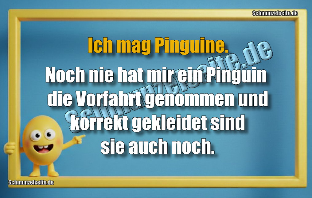 Ich mag Pinguine. Noch nie hat mir ein Pinguin die Vorfahrt genommen und korrekt gekleidet sind sie auch noch.