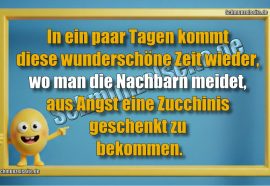 In ein paar Tagen kommt diese wunderschöne Zeit wieder, wo man die Nachbarn meidet, aus Angst eine Zucchinis geschenkt zu bekommen.