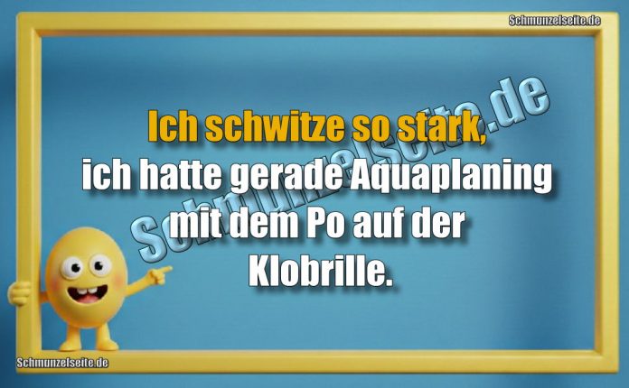 Ich schwitze so stark, ich hatte gerade Aquaplaning mit dem Po auf der Klobrille.