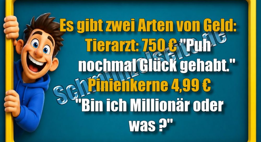 Es gibt zwei Arten von Geld: Tierarzt: 750 €, "Puh nochmal Glück gehabt." Pinienkerne 4,99 € "Bin ich Millionär oder was?"