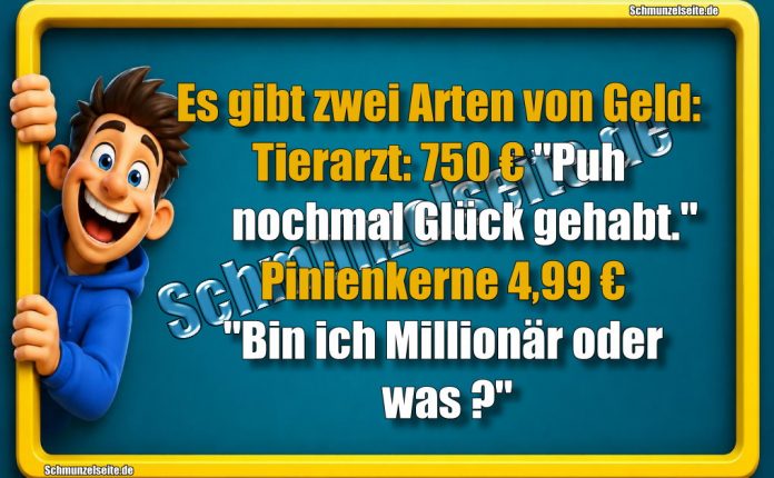 Es gibt zwei Arten von Geld: Tierarzt: 750 €, "Puh nochmal Glück gehabt." Pinienkerne 4,99 € "Bin ich Millionär oder was?"