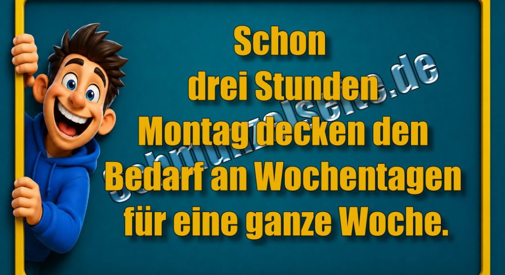 Schon drei Stunden Montag decken den Bedarf an Wochentagen für eine ganze Woche.