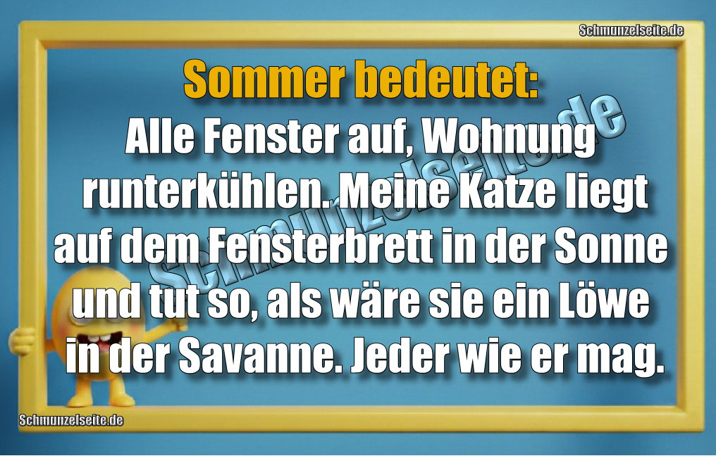 Sommer bedeutet: Alle Fenster auf, Wohnung runterkühlen. Meine Katze liegt auf dem Fensterbrett in der Sonne und tut so, als wäre sie ein Löwe in der Savanne. Jeder wie er mag.