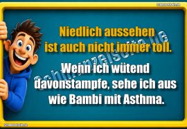 Niedlich aussehen ist auch nicht immer toll. Wenn ich wütend davonstampfe, sehe ich aus wie Bambi mit Asthma.