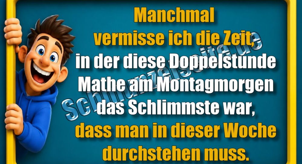 Manchmal vermisse ich die Zeit, in der diese Doppelstunde Mathe am Montagmorgen das Schlimmste war, dass man in dieser Woche durchstehen muss.