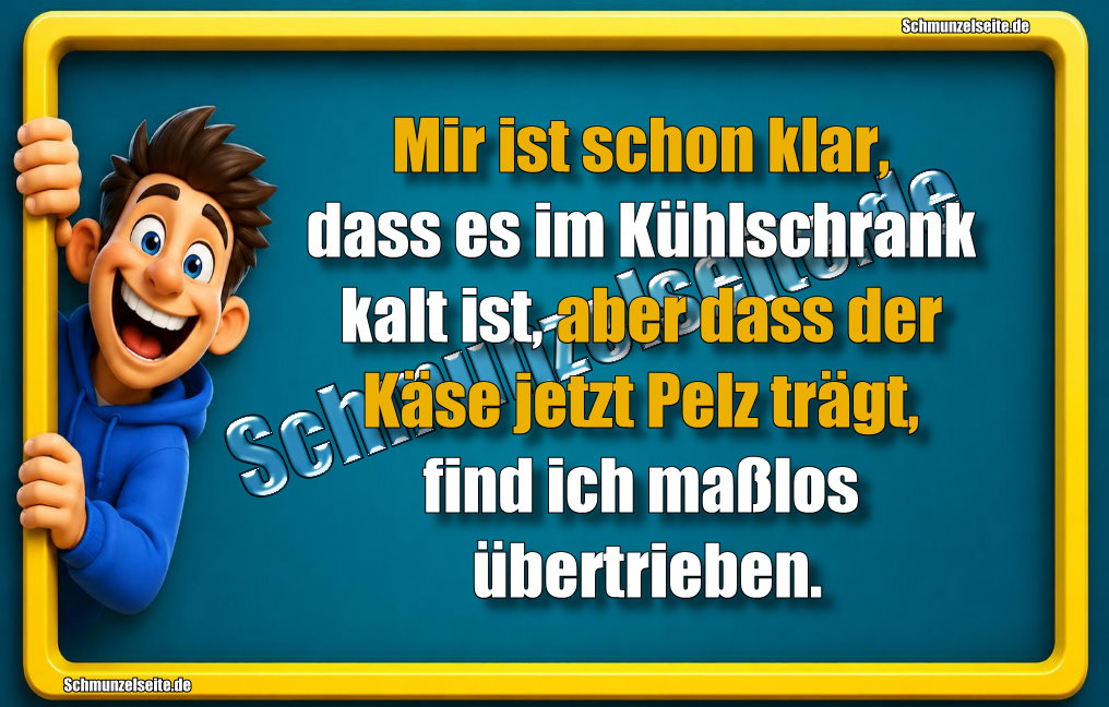 Mir ist schon klar, dass es im Kühlschrank kalt ist, aber dass der Käse jetzt Pelz trägt, find ich maßlos übertrieben.