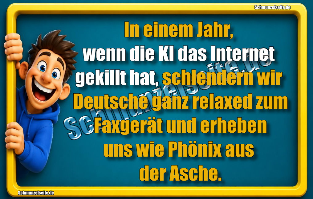 In einem Jahr, wenn die KI das Internet gekillt hat, schlendern wir Deutsche ganz relaxed zum Faxgerät und erheben uns wie Phönix aus der Asche.